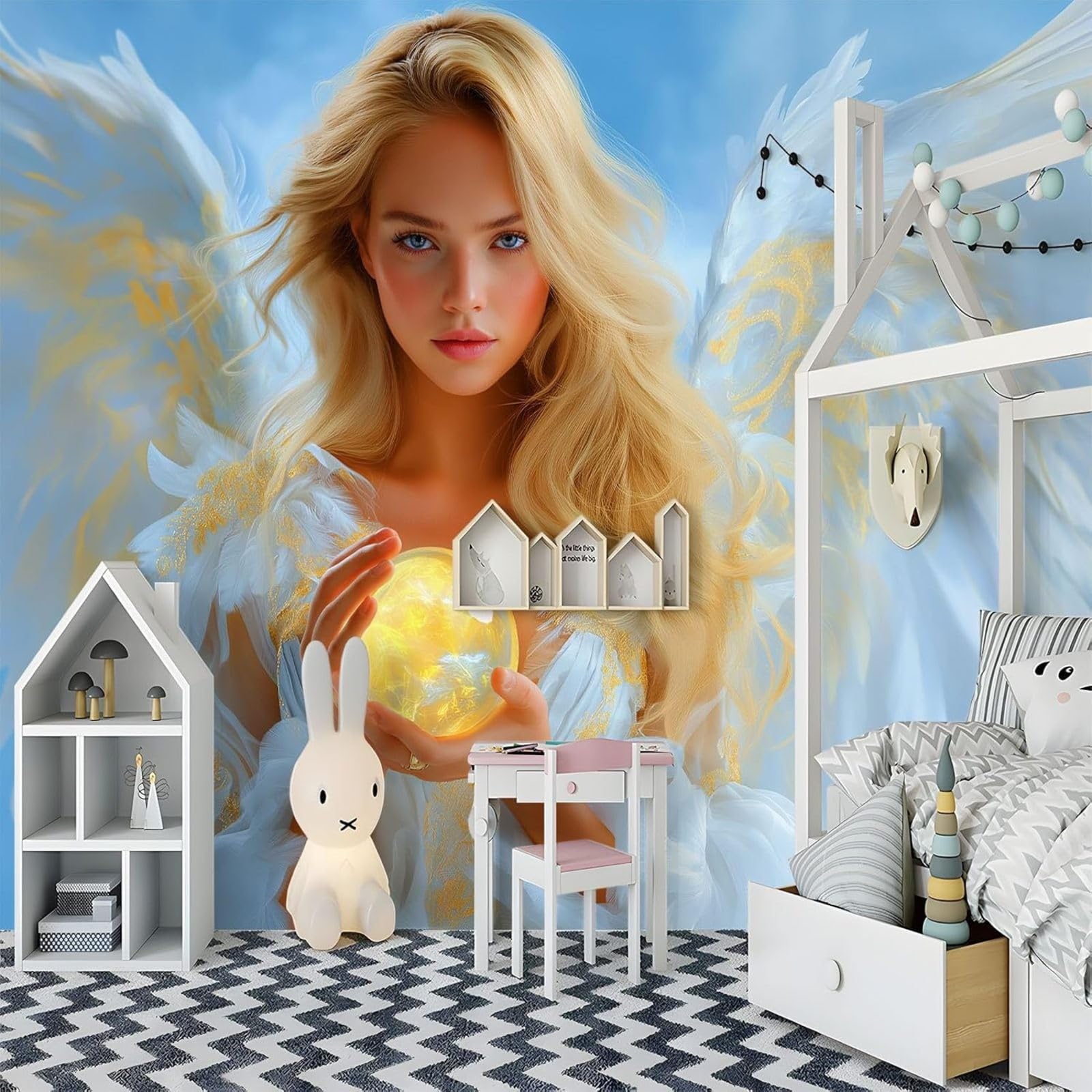 pdghsdkgjh Fantasy Style Light Blue Photo Wallpaper, Dreams of Angels, for Living Room, Bedroom, Children's Room – Wall Decoration, 350cm x 256cm Stickers - Frameless Painting - Poster