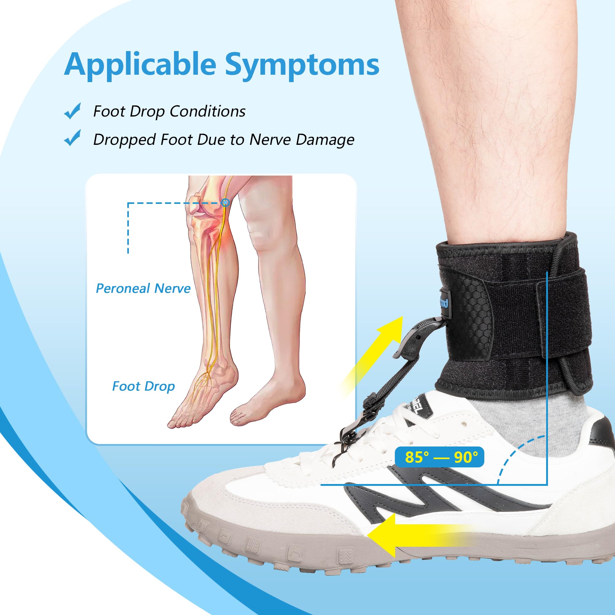 AFO Foot Drop Brace for Walking, Upgraded Zinc Alloy Hook, Includes Eyelet Hook for Elastic Laces, Adjustable Drop Foot Support Brace Fits Left or Right Foot for Men & Women, S/M - 3