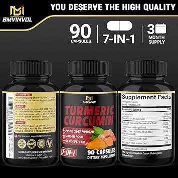 Turmeric Curcumin - 95% Curcuminoids & Apple Cider Vinegar, Ginger Root and Black Pepper for Advanced Absorption - 90 Capsules [3-Month Supply]