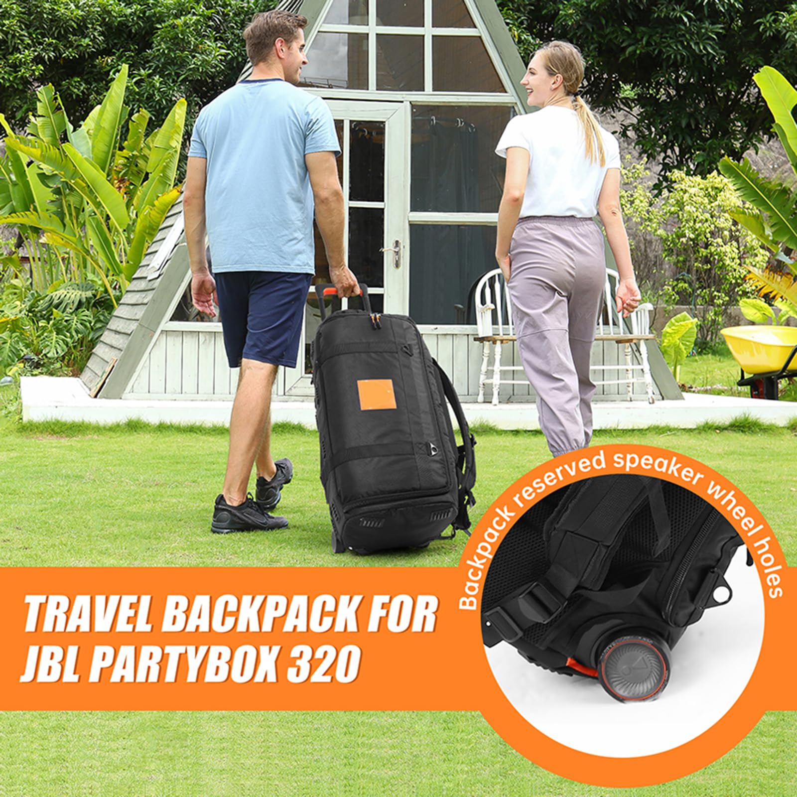 Sac à dos/étui de haut-parleur Bluetooth portable pour haut-parleur Bluetooth JBL PARTYBOX 320, sac de transport léger et confortable pour les voyages en plein air, Noir/blanc, 25.9 x 14.1 x 12.9