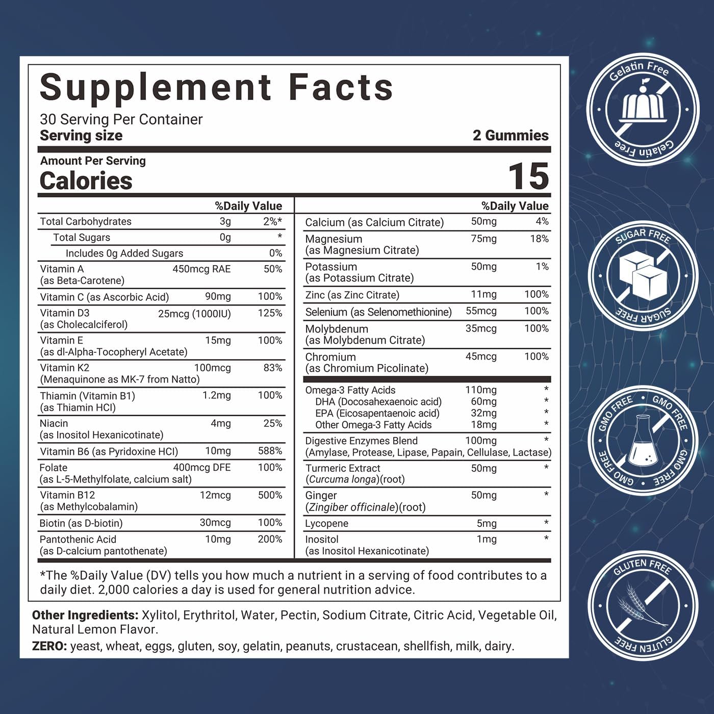 Mens Multivitamins Gummies, Methylated Multivitamin with Vitamins A C D K E, B Complex, Omega-3, Digestive Enzymes, Lycopene, Calcium, Magnesium - Support Brain, Muscle, Energy, Sugar Free, 120Cts