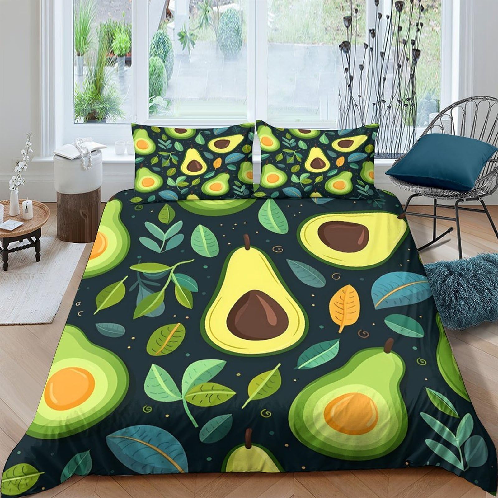 Ctjqhvkz Style-8 3D Printed Avocado Fruit Fitted Sheet Microfiber Soft Green Leaf Bed Cover For Bedroom Guest Room Dorm Mattress Decor Single（135X200cm）