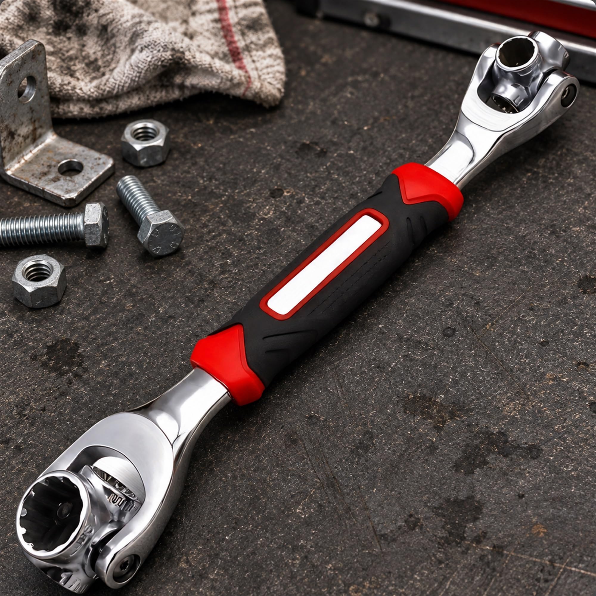 Carbon Steel and Plastic Rotating Socket Wrench, Nut and Bolt Fastening Tool for Home Repairs and Workshop Maintenance