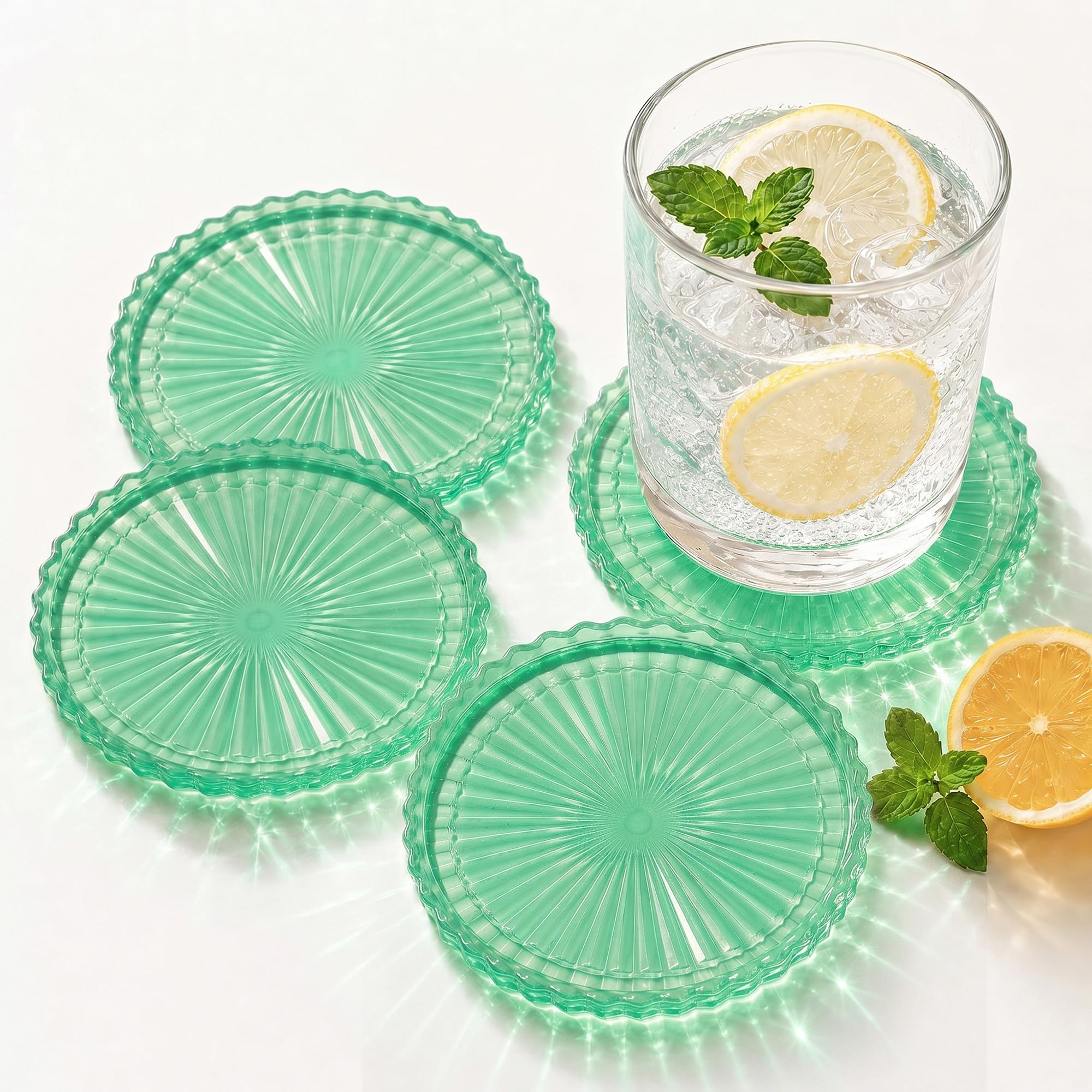 Wingcases Silicone Coasters for Drinks Clear Green[4 pcs,No Holder]