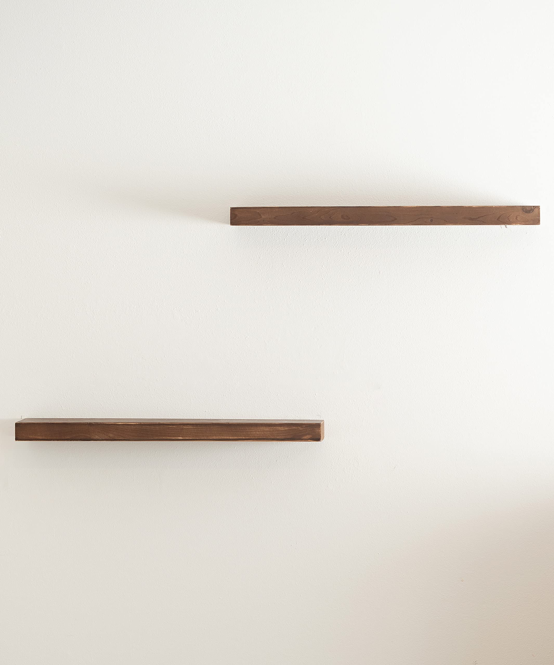 Floating Wood Shelves, Set of 2, 24W x 5.5D x 2H Wood Floating
