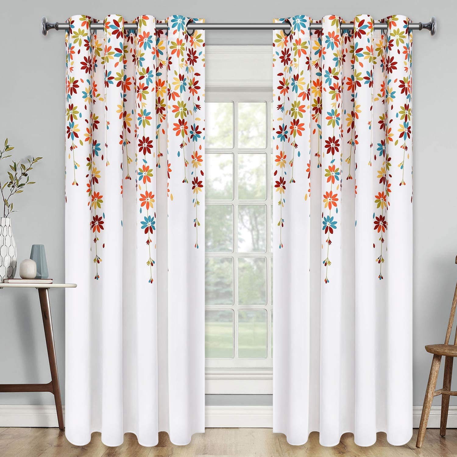 CVR Home Decore Z91 Polyester Fabric 3D Digital Printed Beautifully Floral Design Curtains with Eyelet Ring for Door - Pack of 2 (7 ft, Multicolour), Grommets, Eyelet