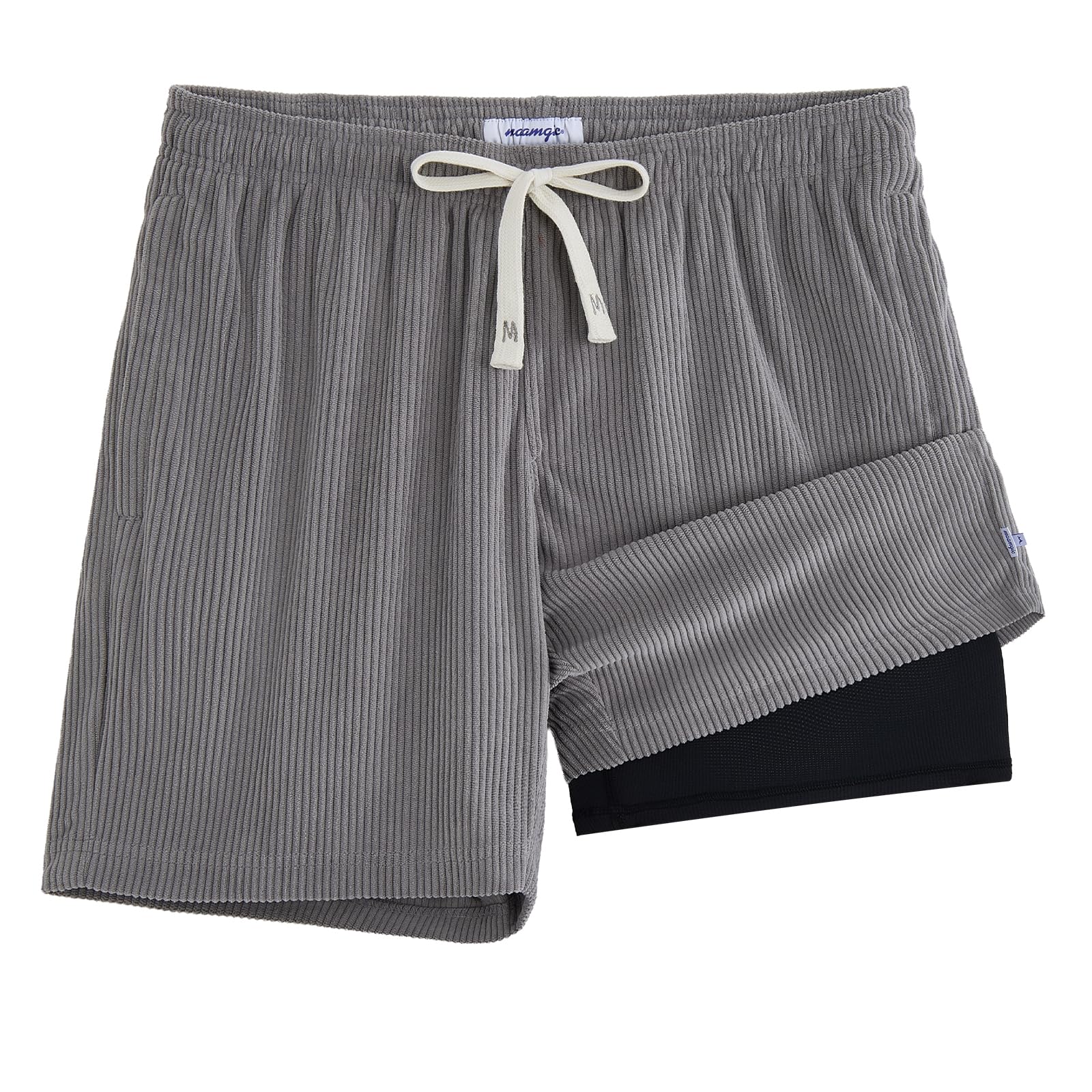 maamgic Kurze Hosen Herren Weichgriffiger Kord,2 in 1 Elastisches Futter mit Tasche Mit elastischem Bund Atmungsaktiv Schnelltrocknend, Stretchy & Knitterfrei Outdoor, Strand, Reisen,Wanderhose
