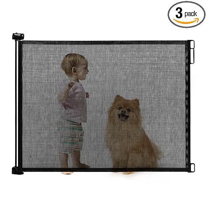 Retractable Baby Gate 55''?33'' Indoor Outdoor Safety Kids Gate, Extra Wide Mesh Safety Dog Gate for Stairs Doorways, Hallways (Black
