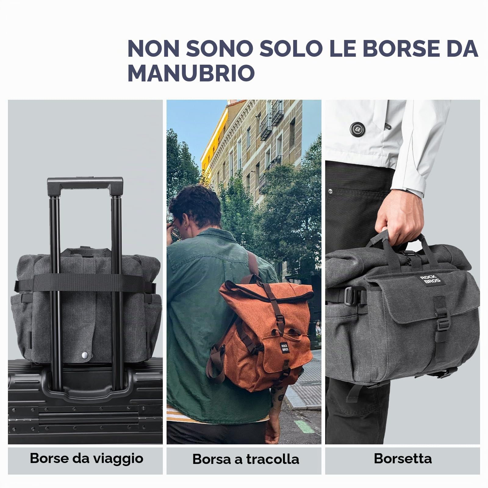 ROCKBROS Borsa Manubrio Bici Brompton, Zaino con Apertura a Roll-top per Il Pendolarismo Quotidiano, Borsello Anteriore della Bicicletta Brompton per Trekking, Viaggiare, Ciclismo