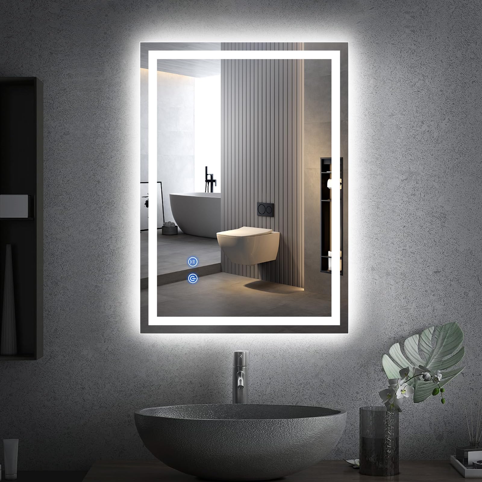 Trintion Miroir Salle de Bain LED 70x50 cm Éclairage 3 Couleurs Réglable
