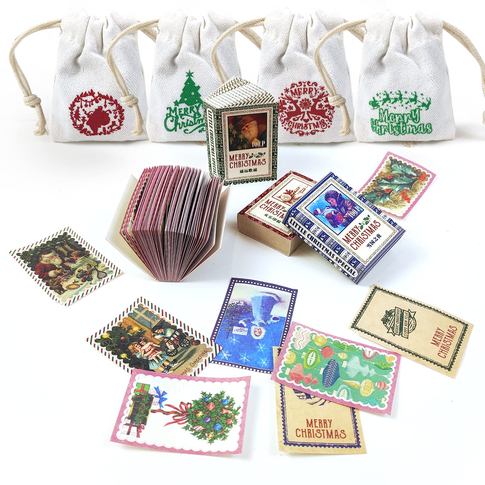 400 Pcs Christmas Scrapbook Paper Set Aesthetic Stationery Paper Supplies Xmas Santa Elk Decorative Paper for DIY Art Crafts Scrapbooking Journal Photo Album