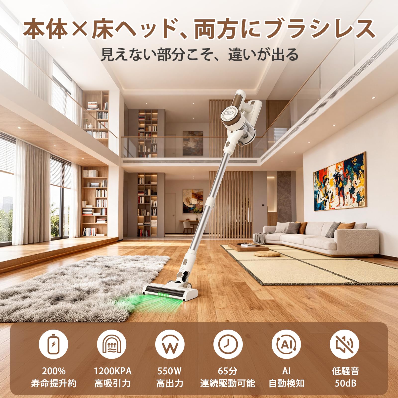 掃除機　コードレス　スティッククリーナー　自立　120KPa 65分連続稼働 Amazon | 掃除機コードレス自立式【業界初 2200KPa超強力吸引・65分