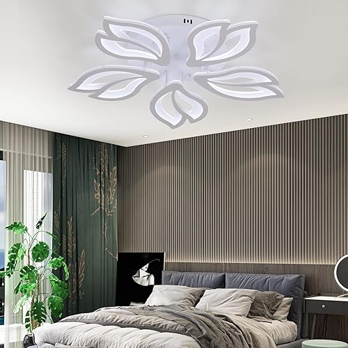 Miniatura 7 de Lámpara de techo LED moderna, lámpara de techo LED de acrílico blanco, lámpara de techo para dormitorio, 70 W de doble hoja geométrica de montaje