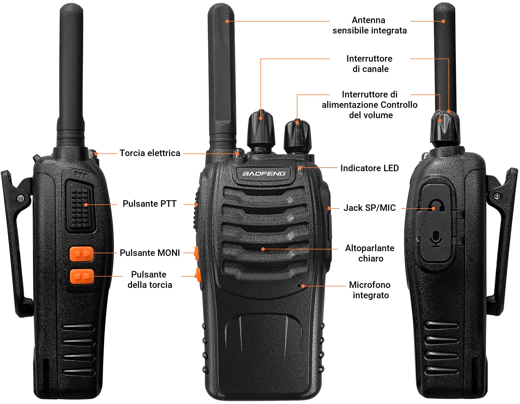 BF-88X Walkie Talkie PMR446 16 canali lunga portata con caricatore USB e auricolari