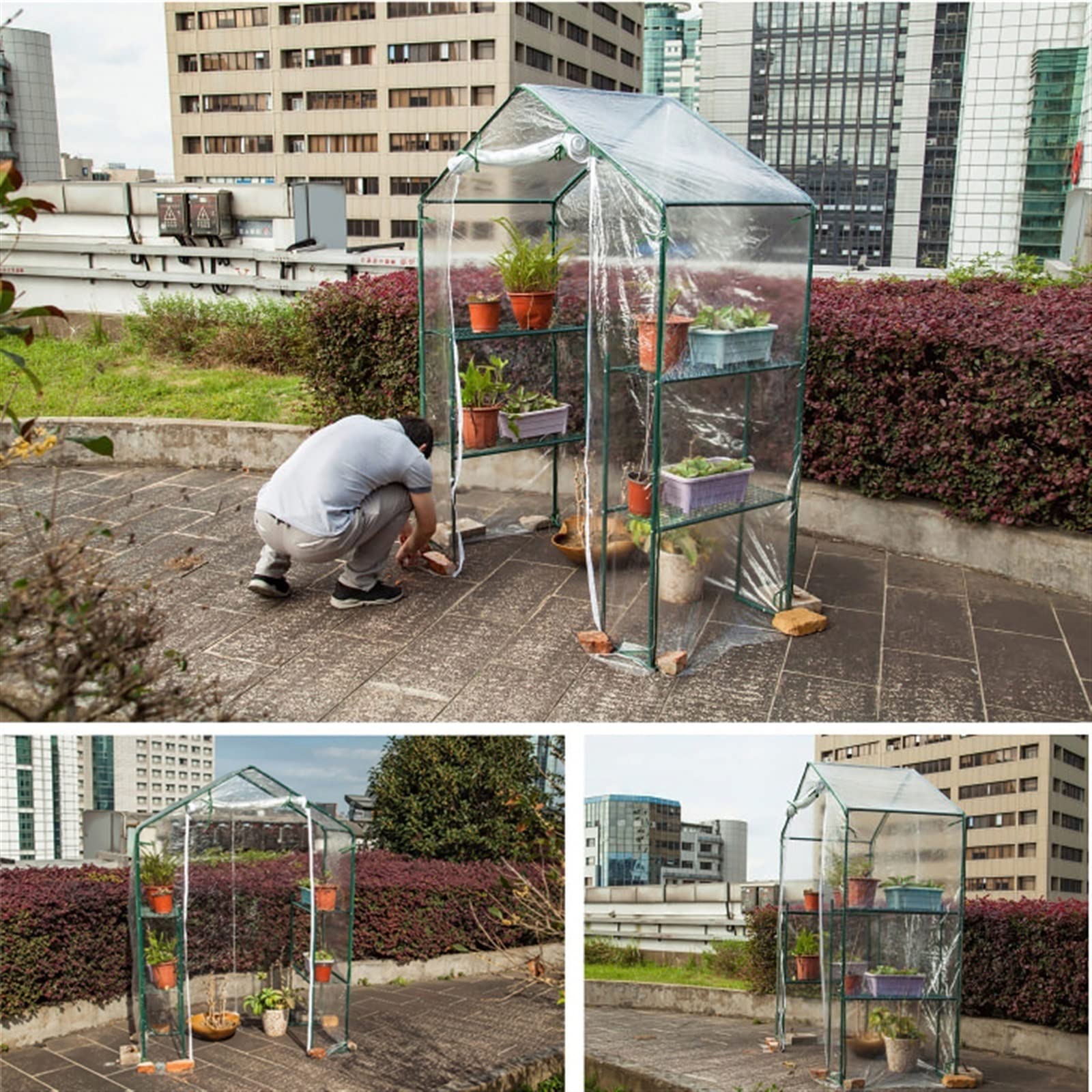 YUZES Kit de Invernadero de plástico de jardín portátil para Interiores y Exteriores, con Puerta con Cremallera y estantes de Metal Resistente, Plantas Que Necesitan protección contra heladas