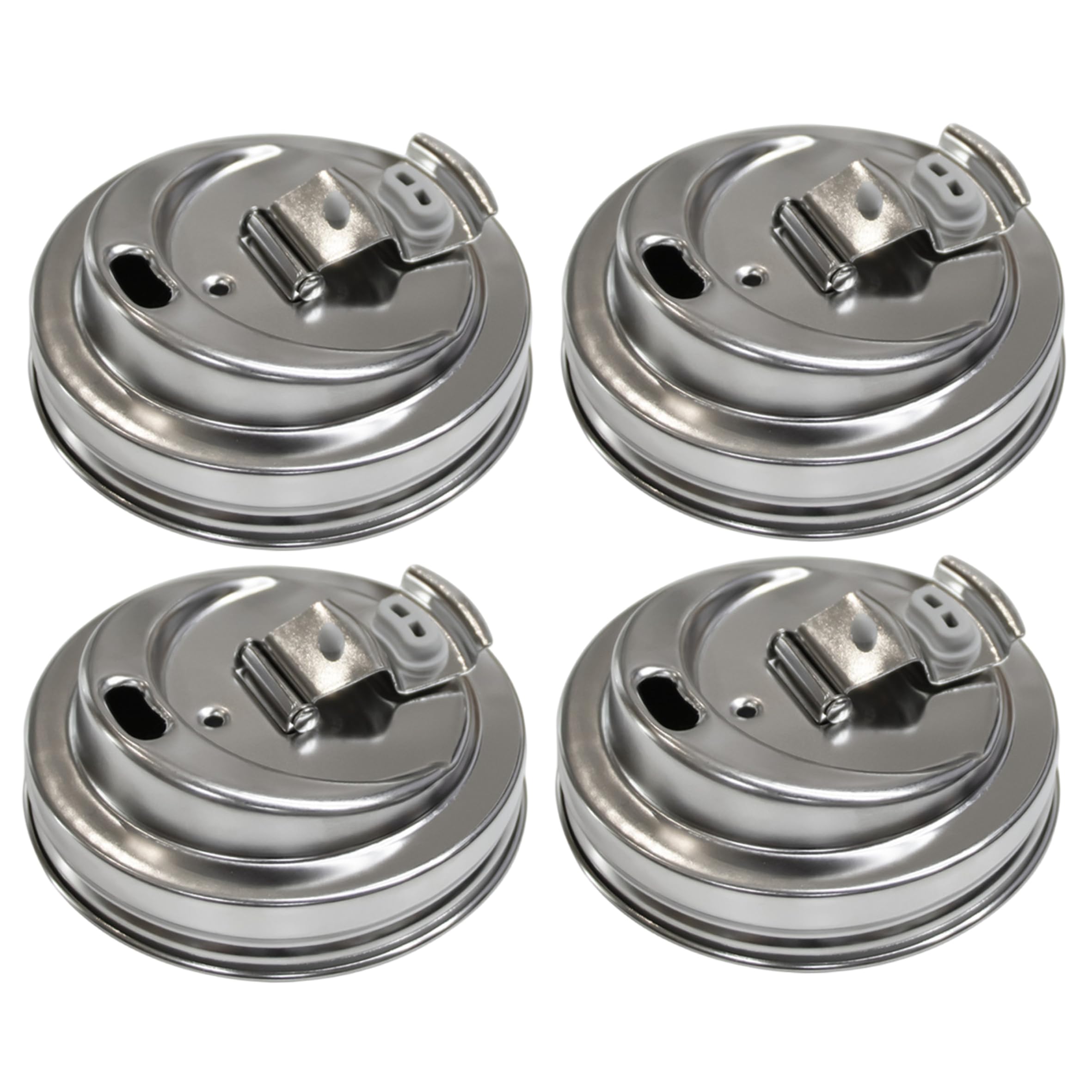 4pcs Mason Jar Sip Lid, Airtight Reusable Stainless Steel Mason Jar Drink Lids With Silicone Seal For Wide Mouth Jars, Silver, 86mm/3.39inch