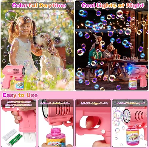 Miniatura 5 de Pistola de burbujas para niños, silenciosa y automática de 10 agujeros con juguete de fabricación de burbujas LED, juguetes para hacer burbujas más