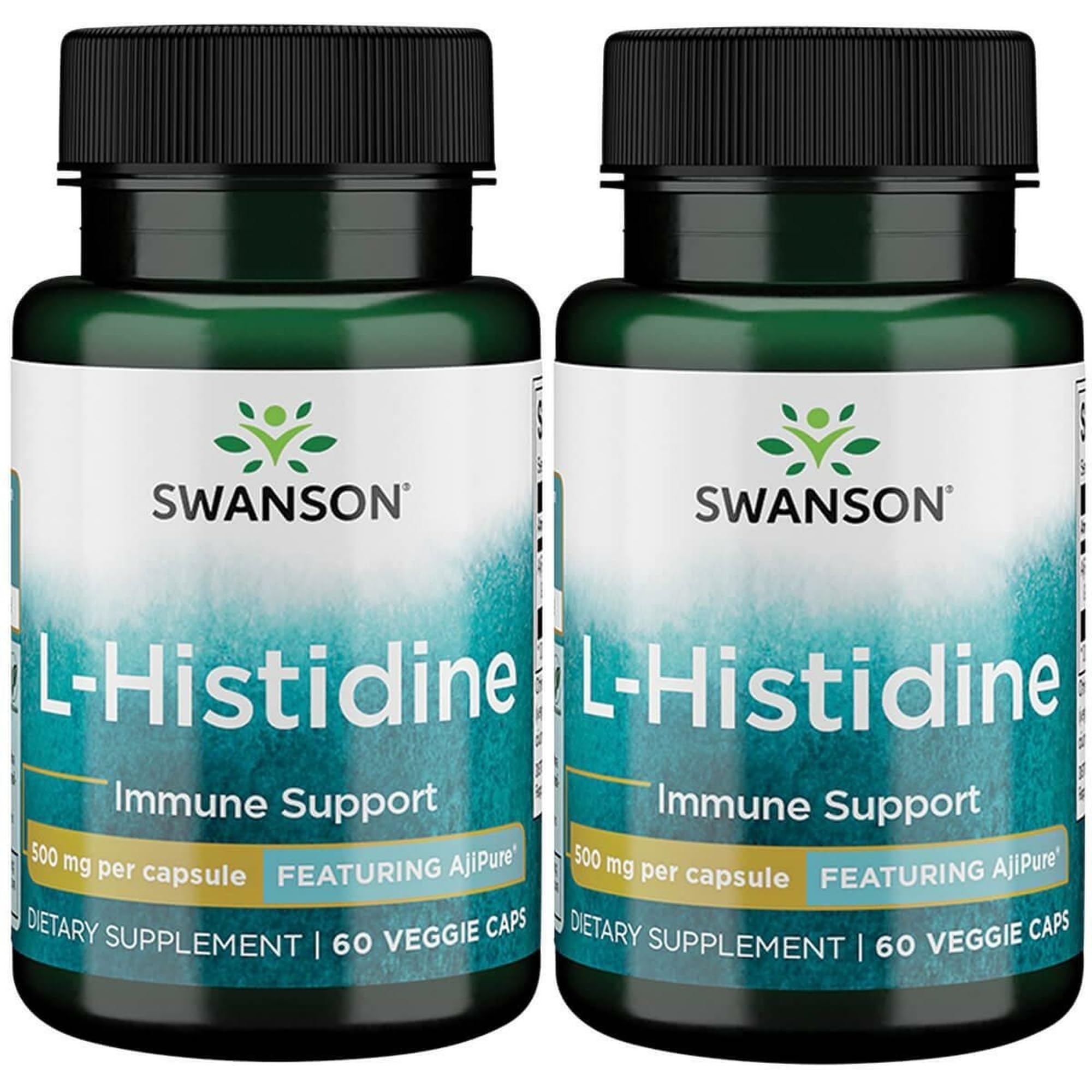 Swanson L-Histidine - Featuring Ajipure 500 mg 60 Veg Caps (2 Pack)