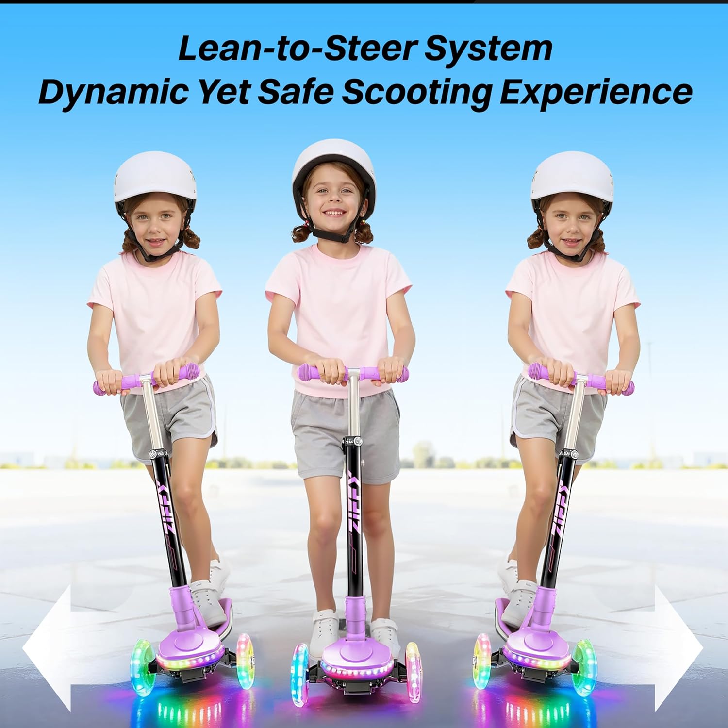 ZIFFY Light-Up Toddler Scooters for Kids 3-8, 3 Wheel Kids Scooter for Boy Girl 110lbs, 20 Dynamic LED Lights, 4 Adjustable Height Ride-on Kick Scooter, Lean-to-Steer Anti-Slip Wide Deck by JOVA - Image 3