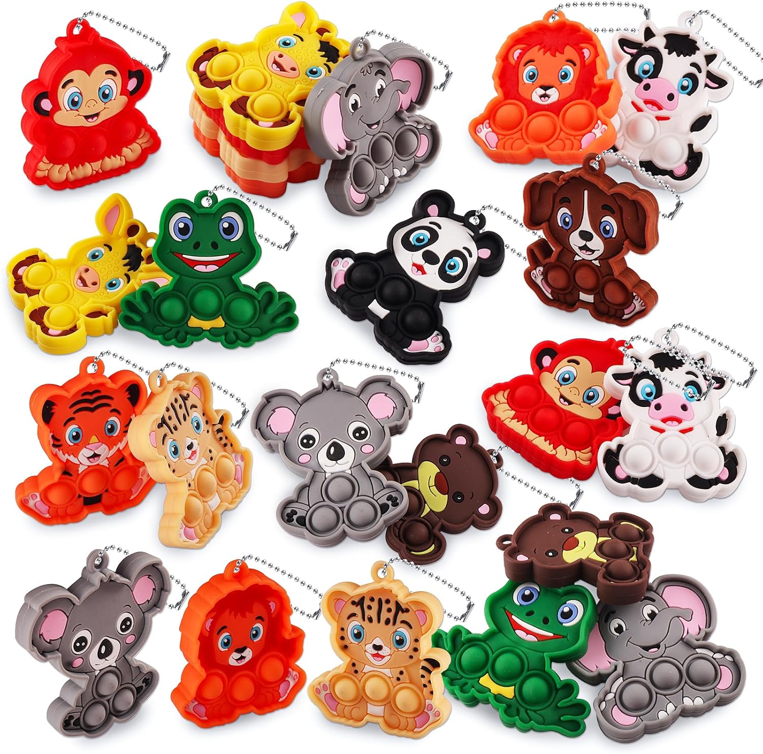 Aniaml Fidget Keychain, 24PCS Sensory Pop Fidget Toys Bulk, Party Favors, Goodie Bag Stuffers for Kids, Classroom Prizes, Small Toys for Kids