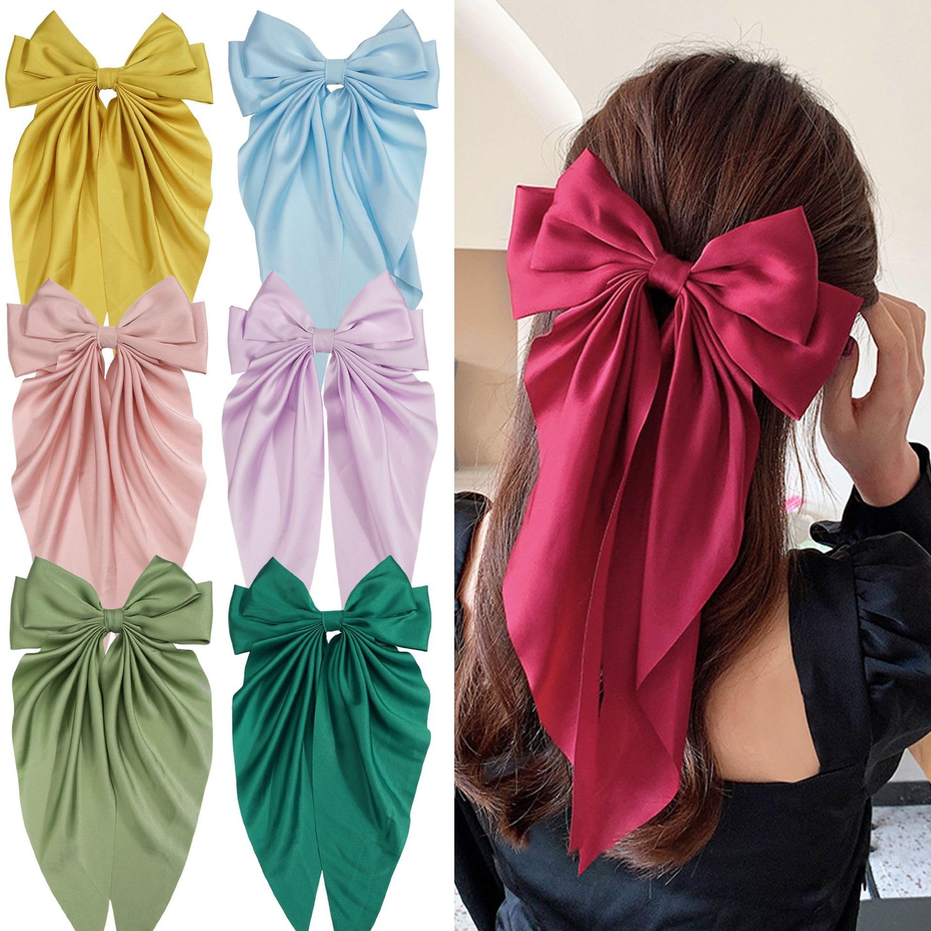 Ling & Bai Women Girls Hair Bows Large Hair Bow Clips Teens 7 Inch Big Satin Clip Barrettes Accessories (Blue) - Image 2