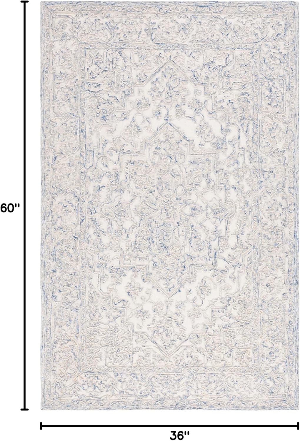 Ivory and Blue Hand-Tufted Wool Area Rug, 3' x 5'