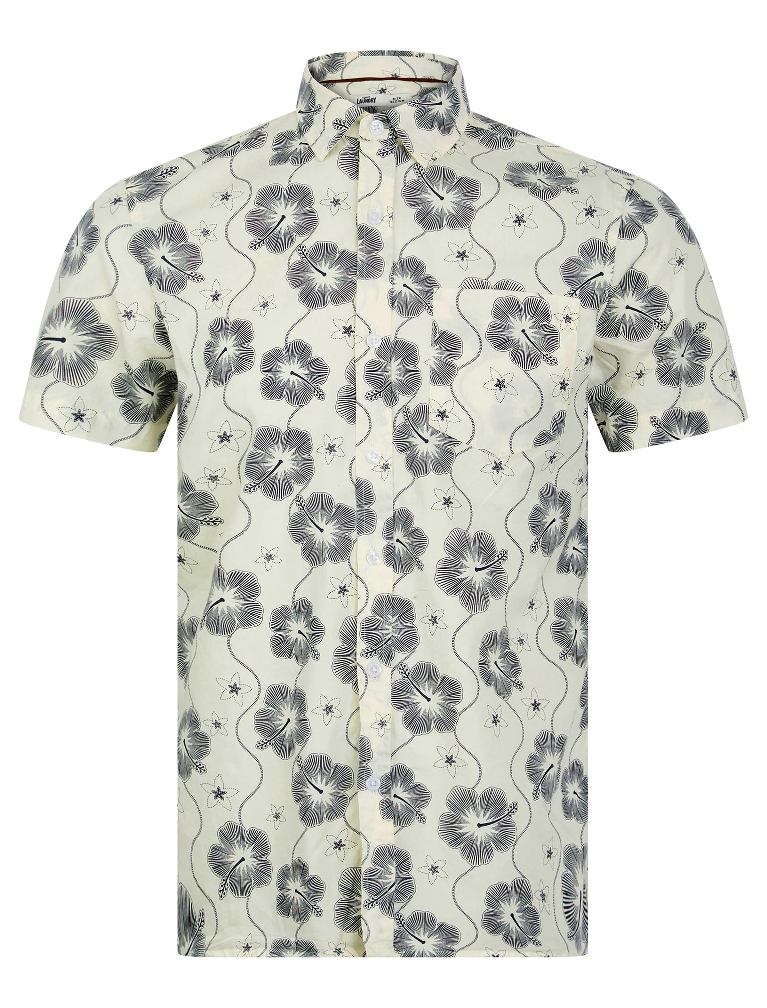 Tokyo Laundry Men's Pua Kala - Gardenia Tropical Floral Print Cotton Short Sleeve Hawaiian Shirt
