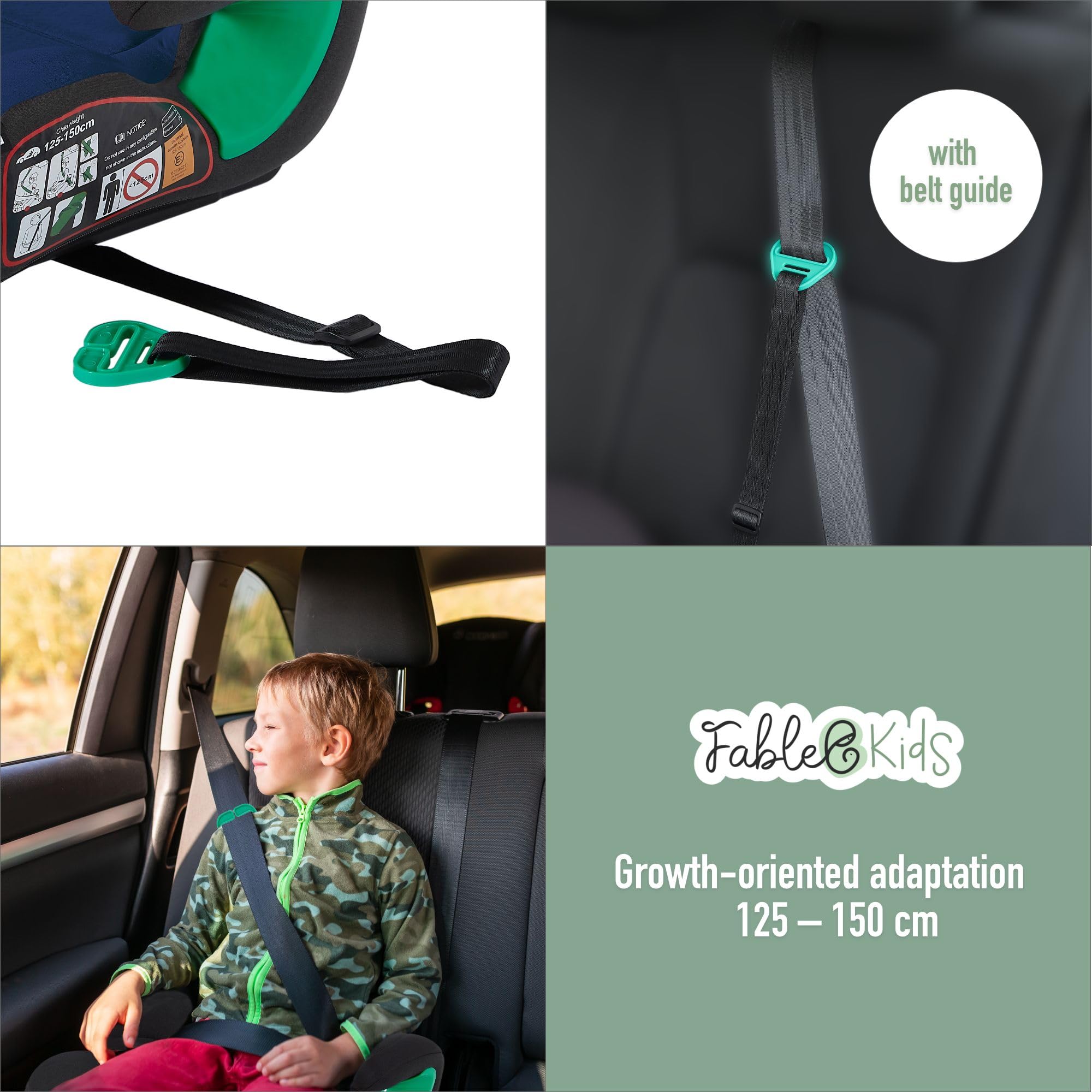 FableKids Fotelik samochodowy | 3-punktowa uprząż bezpieczeństwa | Fotelik samochodowy do 5 lat | Fotelik samochodowy dla dzieci 125-150 cm | Fotel podnoszący ECE R129/03 | 43 x 40 x 21 cm | Niebieski