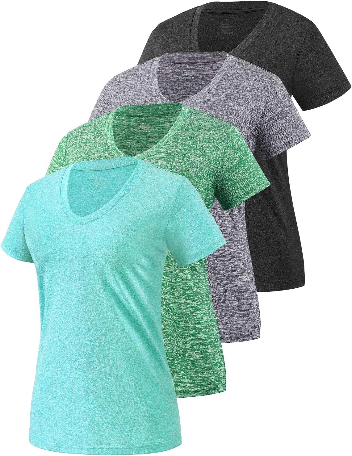 Xelky3-4 Pack Women's Dry Fit Tshirt Short Sleeve Moisture Wicking Athletic Shirts Sport Activewear Tee V Neck Workout Top