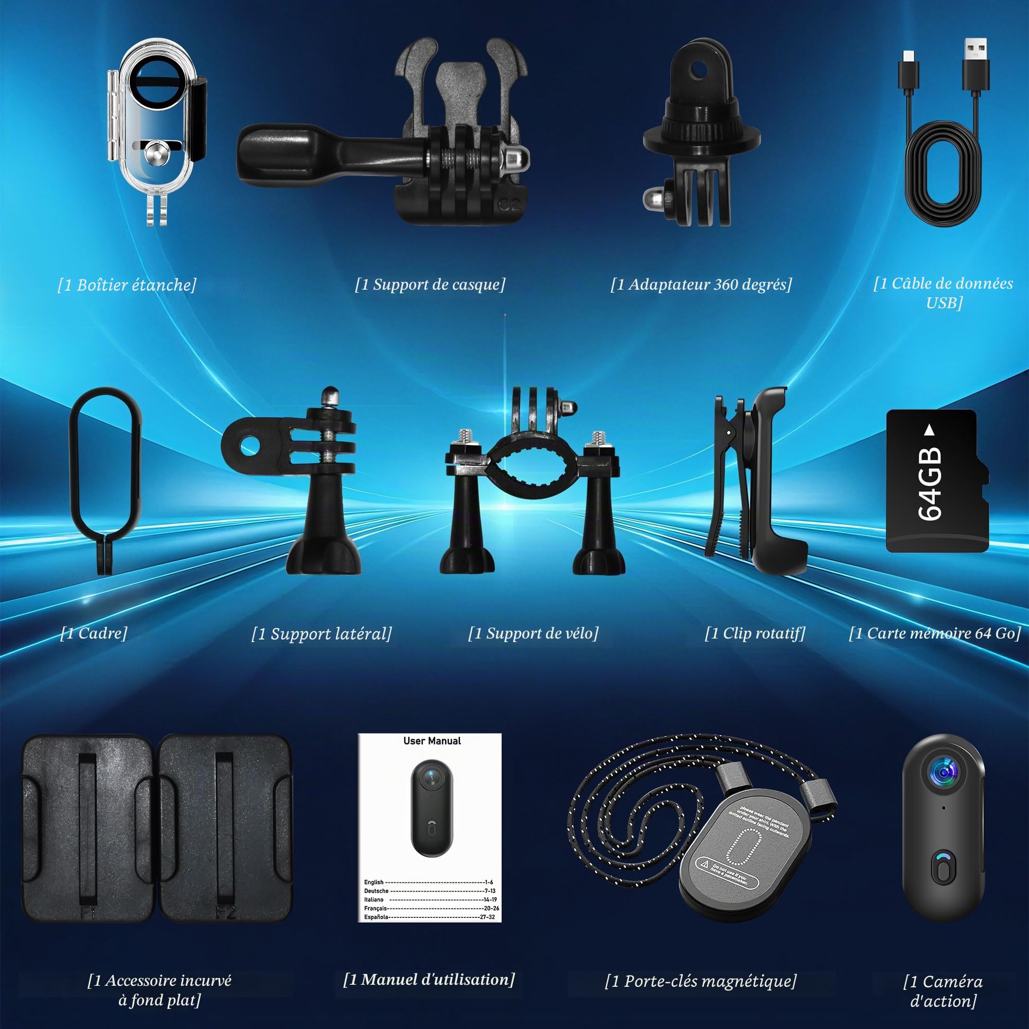 Camera Sport,Caméra Corporelle étanche Magnétique,Mini Camera Sport Minicaméra Sportive WiFi,POV Pro Caméra Portable avec Clip Petite-caméra d'action,Caméra Casque pour la Moto et Le Vélo