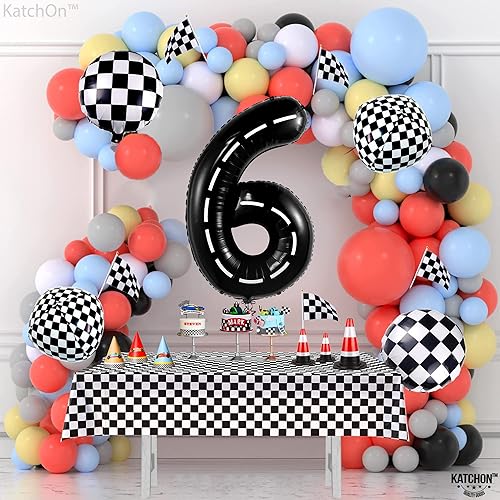 Miniatura 5 de KatchOn Gaint Race Car - Globo de número 6 - 40 pulgadas  Decoración de globos negros de cumpleaños 6  Decoraciones de cumpleaños de 6 años  Globo