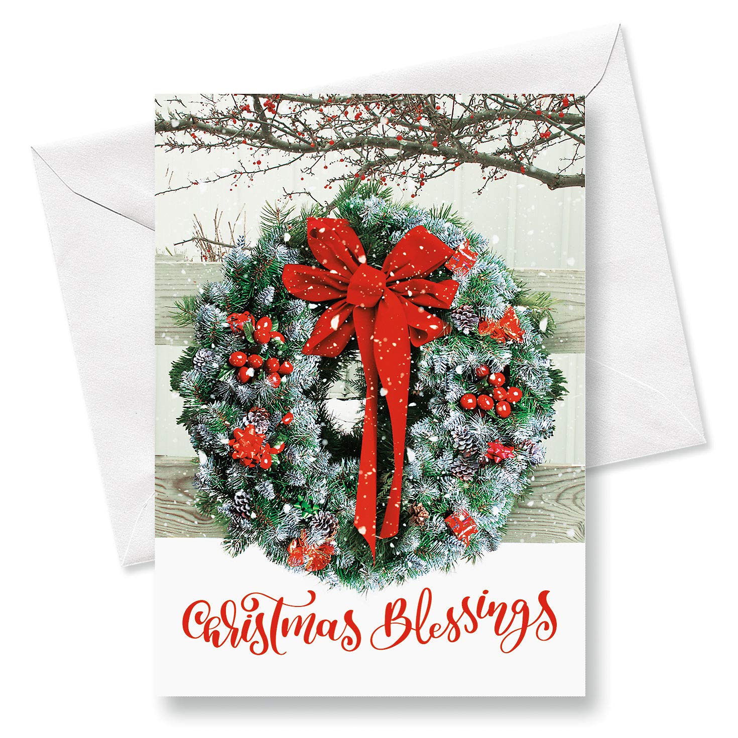 Current Wreath in Snow Personalized Christmas Cards with Envelopes - Set of 18 Large 5 x 7-Inch Folded Cards, Faith Themed Holiday Card Value Pack