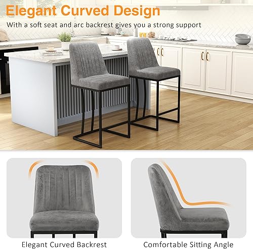 Miniatura 3 de LSSPAID Juego de 2 taburetes de bar de 24.8 pulgadas, modernos taburetes de bar tapizados de tela para mostrador, sillas de isla de cocina con patas