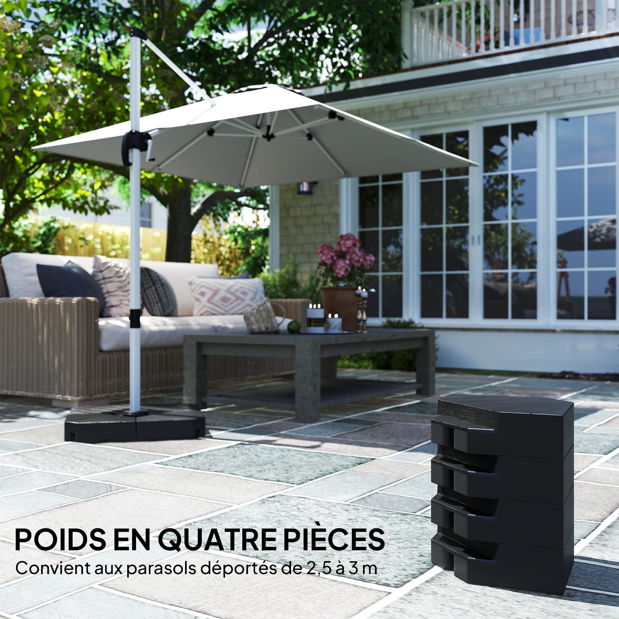 Outsunny Lot de 4 Dalles de Parasol Poids de Lestage Carré Noir