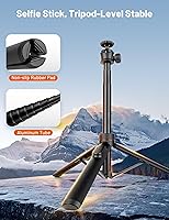 Vista 3 de JOILCAN Trípode para iPhone y Cámara, Trípode selfie stick de 64" con cabezal de bola de 360°, control remoto y soporte para teléfono, Trípode