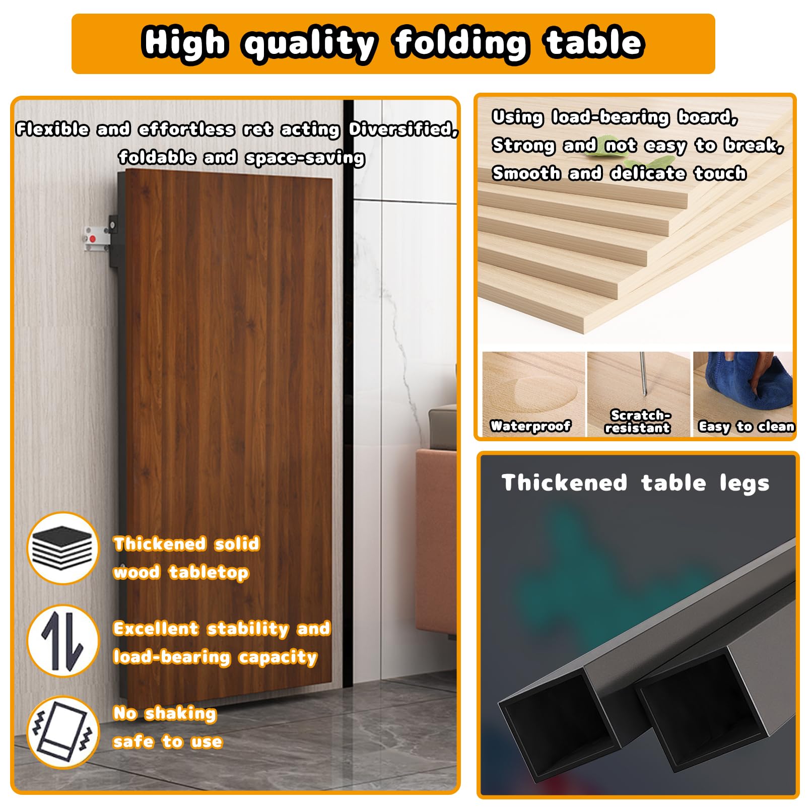 Wandmontierter Klapptisch Platzsparender, klapptisch Wand 90x60cm, Schwebender Schreibtisch, Schreibtisch für kleine Räume,Klappbarer Wandtisch für Küche und Wohnzimmer