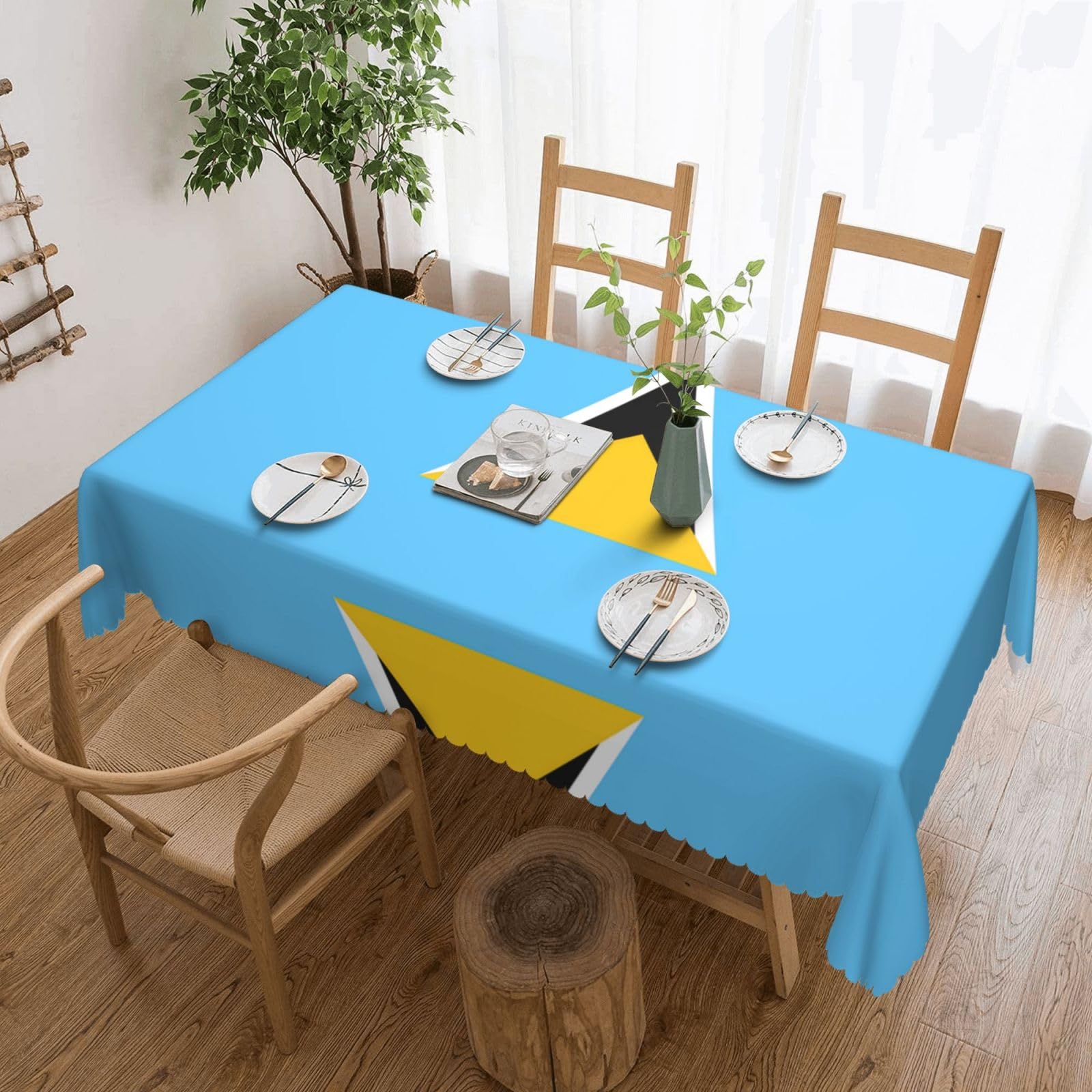 Dlxw Black Flag Of Saint Lucia Rectangular Waterproof Polyester Tablecloth 54X72in