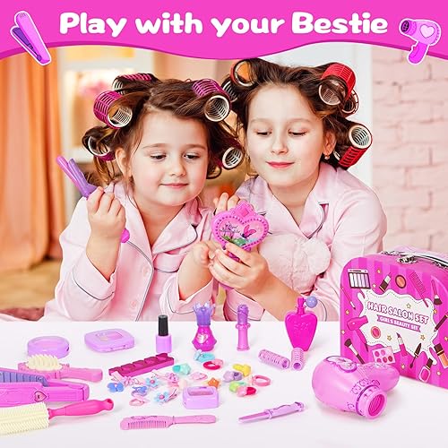 Miniatura 6 de VGOFUN Juguetes de peluquería para niñas, 38 piezas de juguetes para niñas, juego de salón de belleza, juego de simulación para niños, kit de