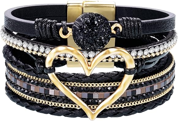 Btysun Bracelets for Women,Stocking Stuffers for Teens Birthday Gifts for Mom Inspirational Gift for Women Mother's Day Daughter Wrap Bracelet Sister Friend Teen Girl Gifts Leather Layered Jewelry Valentines Gift for Her