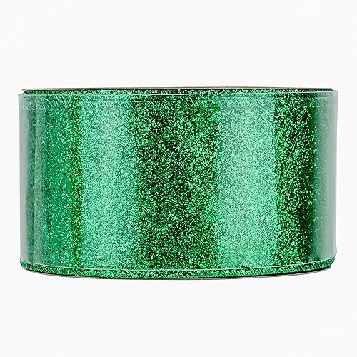 Miniatura 9 de MEEDEE Cinta metálica verde con purpurina de 2.5 pulgadas de ancho por 25 yardas, cinta verde esmeralda para decoración de árbol de Navidad,