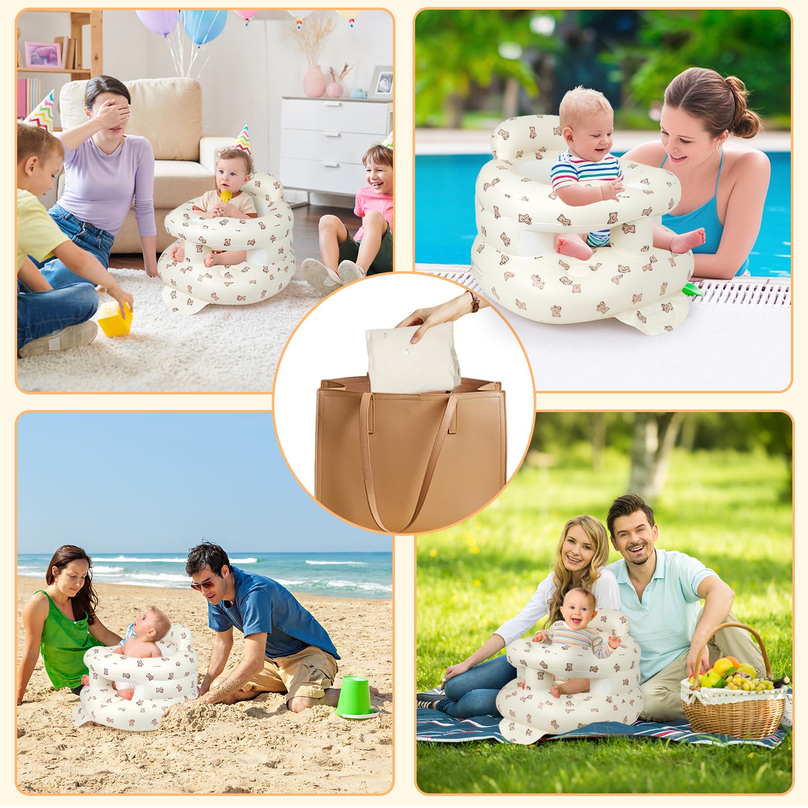 Siège Gonflable Bebe Ultra-Léger et Portable Siege Bebe Assis Avec Soutien Lombaire Et Cervical Cchaise Bébé Gonflable Pour Voyage Camping Pour Bébés à Partir de 3 Mois