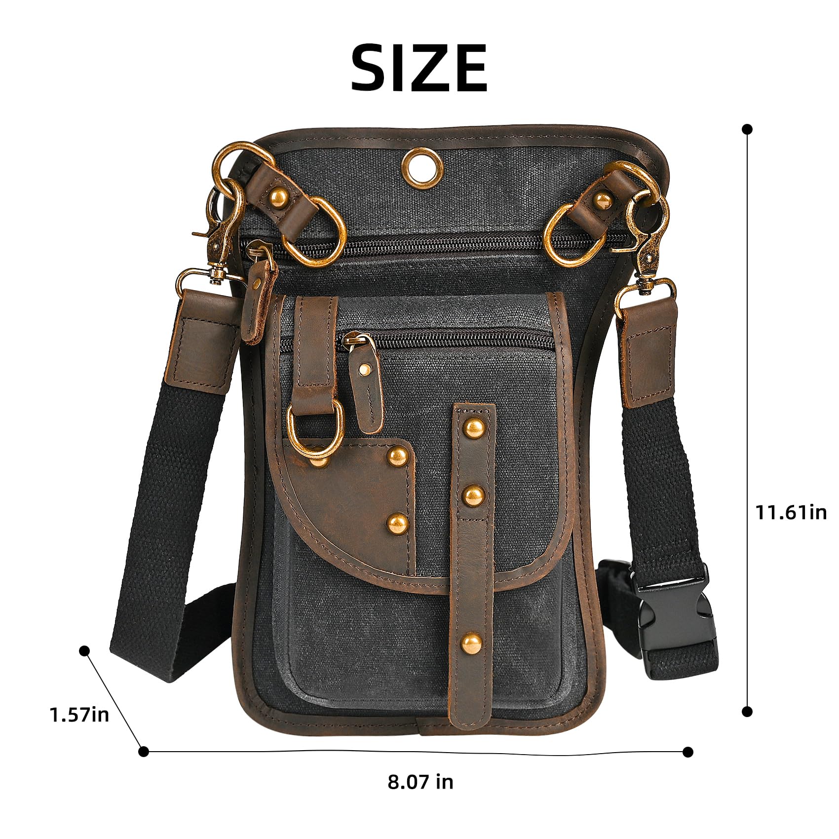 Tela Resistente All'acqua + Vera Pelle Moto Equitazione Travel Coscia Borsa per Gambe Marsupio in Vita Per Gli Uomini Donne FB2141