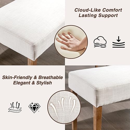 Miniatura 5 de LIVINOVA - Juego de 2 asientos de comedor tapizados de granja, banco de entrada de tela de lino de 45 pulgadas con patas de madera natural, banco