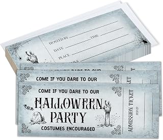 3"x8" Halloween Party Ticket Invitations Set Of 20 - Come If You Dare To Our Halloween Party - Tombstones Double Side Print Invites With Envelopes - A07