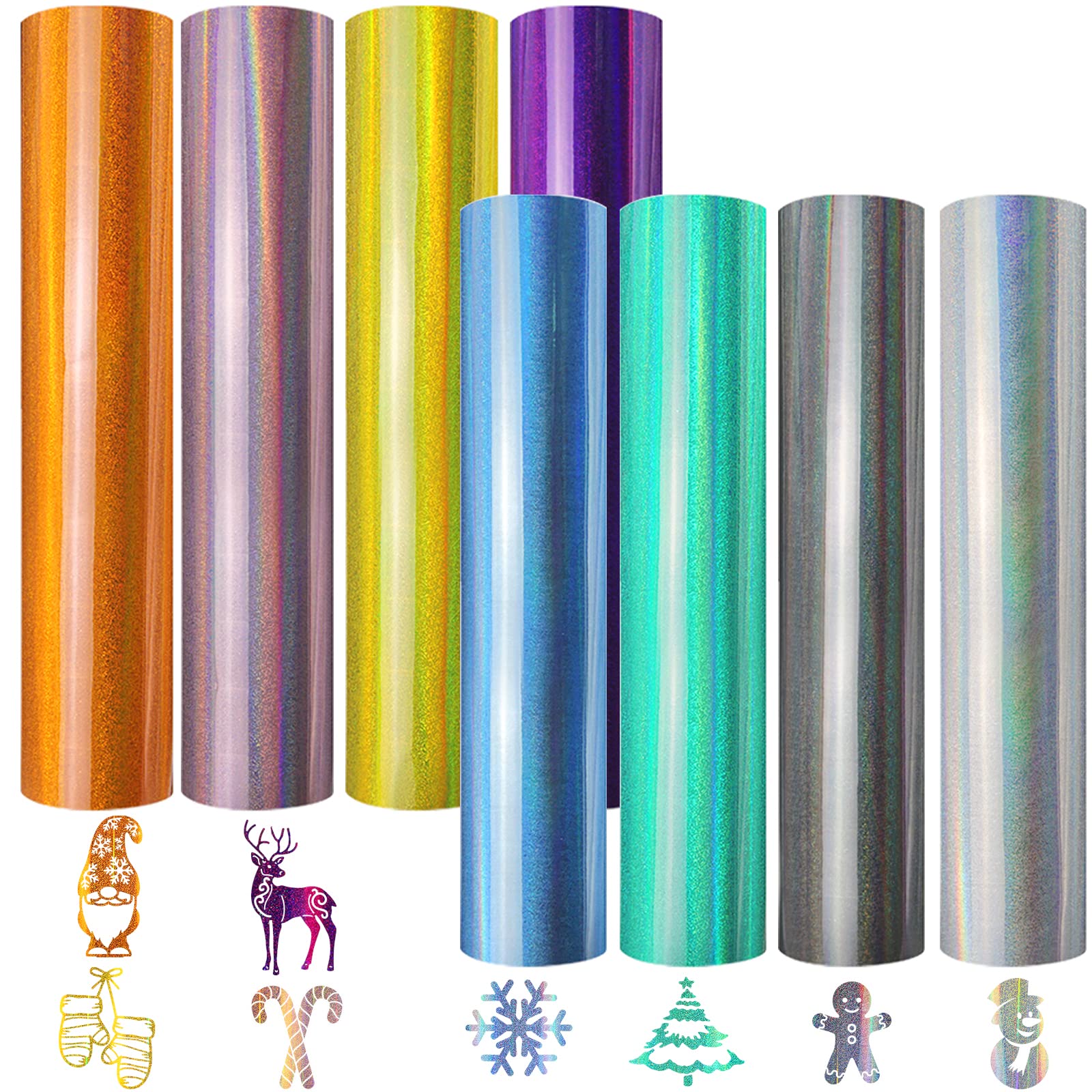 Stampcolour Christmas Adhesive Vinyl Craft,Chrome Satin Metallic Vinyl Decal Permanent Glitter Opal Vinyl Sheets for Cricut, Silhouette and Cameo Cutters,Easy to Cut & Weed, 12"x12" 8 Pcs