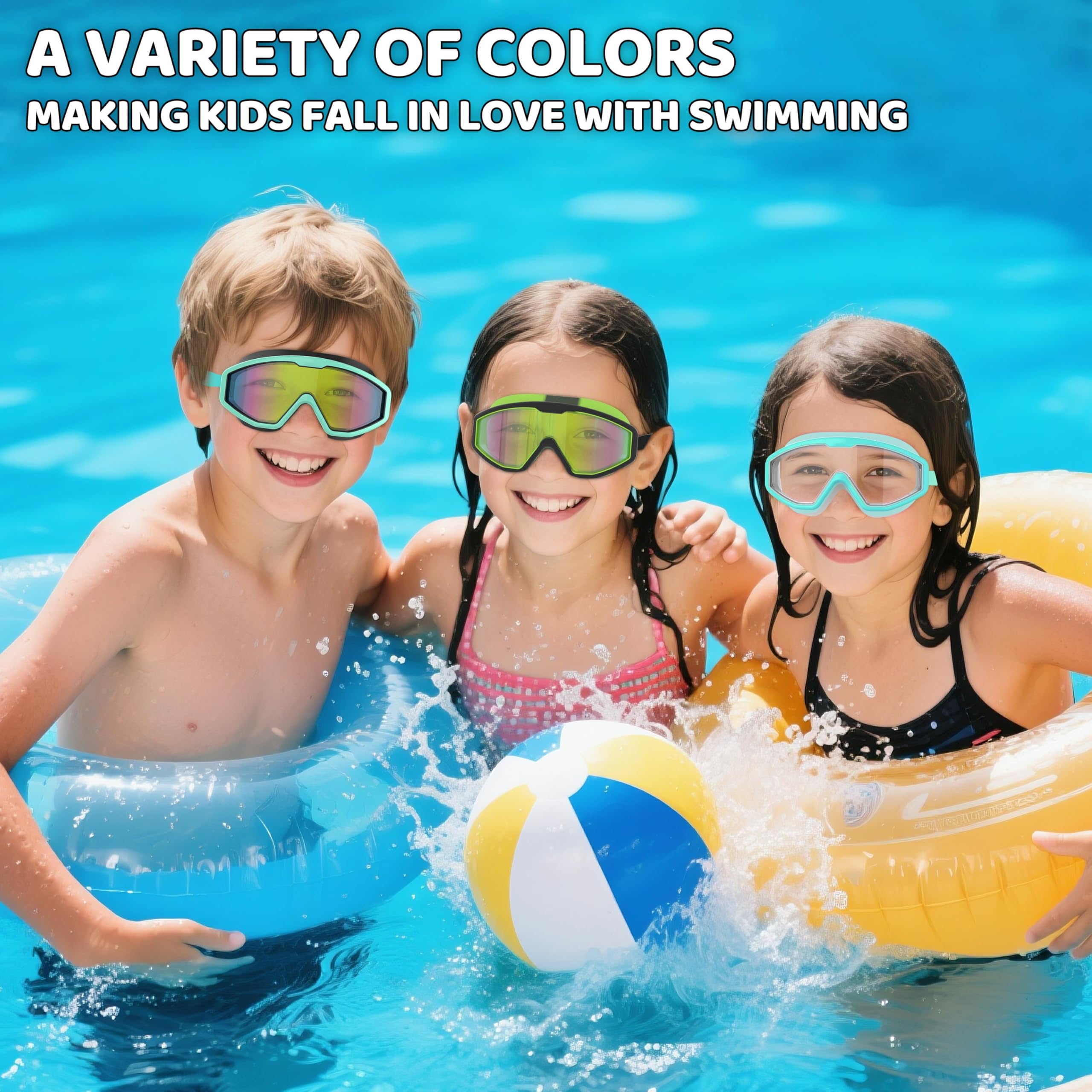 Lunettes de Natation Enfant Anti-Buée UV Vision Large Réglage 1 Bouton 3-12 Ans