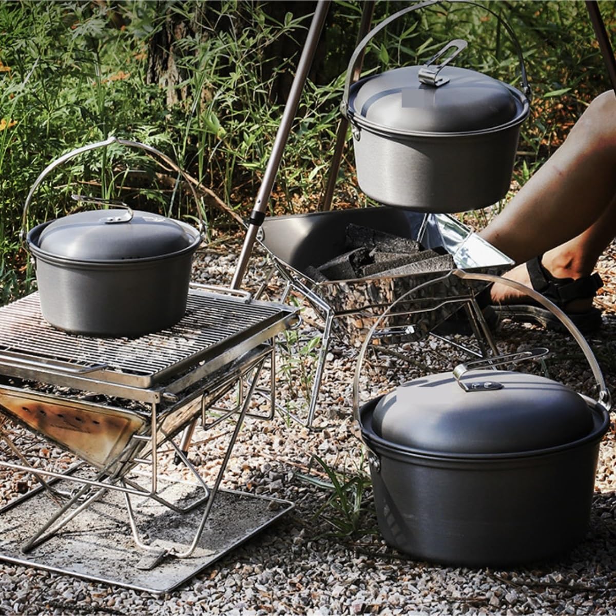 Naczyń Kempingowych Sprzęt Do Gotowania Na Świeżym Powietrzu Kuchenka Kempingowa Wiszący Garnek Grill Party Parowiec Naczyń Kempingowych na Wędrówki(272x242mm)