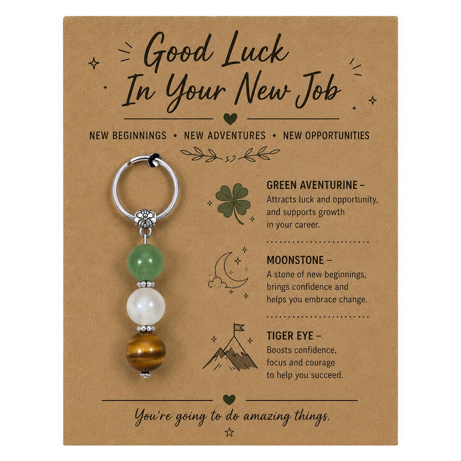 Virelle New Job Keyring Gift for Women Men, Good Luck in Your New Job Gifts for Coworker Colleague, Congratulations Leaving Presents for Friends, Crystal Stone Keyrings with Encouragement Card
