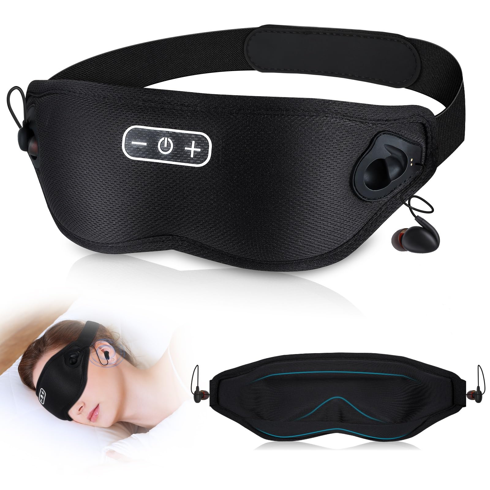 Eye Mask for Sleeping, 3D Sleep Eye Mask with Headphones Built-in White Noise, Breathable ...