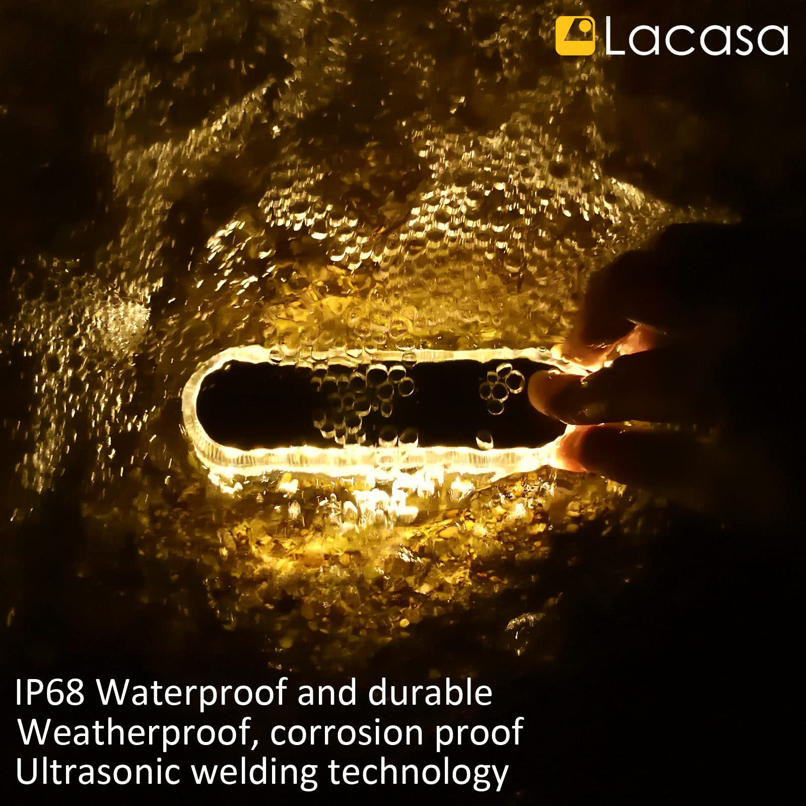 Lacasa 4 szt. Zewnętrzna lampa solarna ciepła biel 2700 K 40 lm, dekoracja tarasu zewnętrznego, wodoodporna IP68, automatyczne włączanie/wyłączanie, oświetlenie do ścieżek ogrodowych, schodów, tarasów